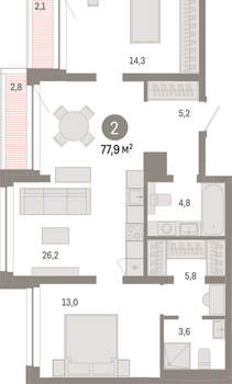 2-к квартира, вторичка, 78м2, 7/8 этаж