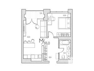 1-к квартира, сданный дом, 55м2, 5/11 этаж