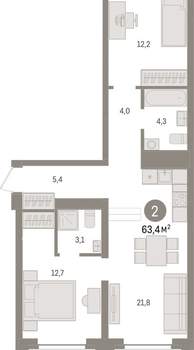 2-к квартира, вторичка, 63м2, 3/10 этаж