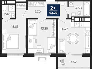 2-к квартира, вторичка, 62м2, 18/24 этаж
