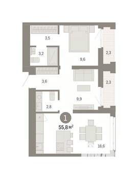 1-к квартира, вторичка, 56м2, 15/25 этаж