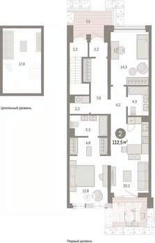 2-к квартира, вторичка, 112м2, 1/9 этаж