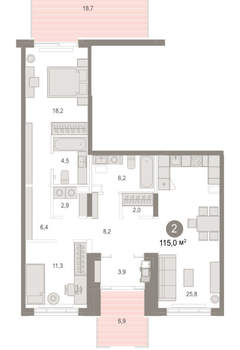 2-к квартира, вторичка, 115м2, 1/17 этаж