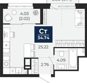 Студия квартира, вторичка, 35м2, 11/22 этаж