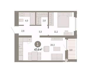 1-к квартира, вторичка, 47м2, 16/16 этаж