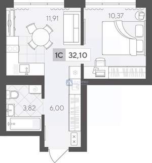 1-к квартира, вторичка, 32м2, 3/17 этаж