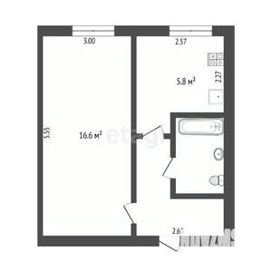 1-к квартира, вторичка, 30м2, 1/5 этаж