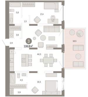 3-к квартира, вторичка, 119м2, 2/16 этаж