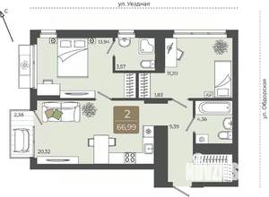 2-к квартира, вторичка, 67м2, 11/15 этаж