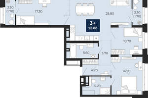 3-к квартира, вторичка, 92м2, 13/24 этаж