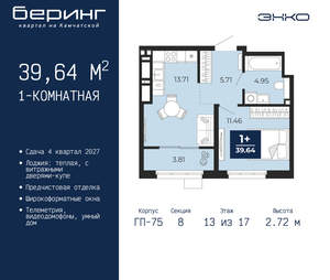 1-к квартира, вторичка, 40м2, 13/24 этаж