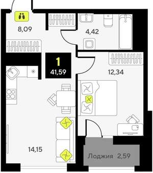 1-к квартира, вторичка, 42м2, 10/10 этаж