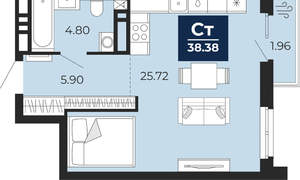 Студия квартира, вторичка, 38м2, 16/20 этаж