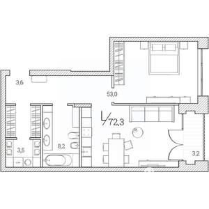 1-к квартира, сданный дом, 72м2, 6/11 этаж