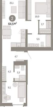 2-к квартира, вторичка, 64м2, 5/16 этаж
