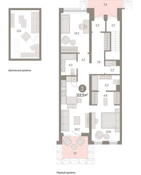 2-к квартира, вторичка, 113м2, 1/9 этаж