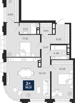 2-к квартира, вторичка, 95м2, 7/24 этаж