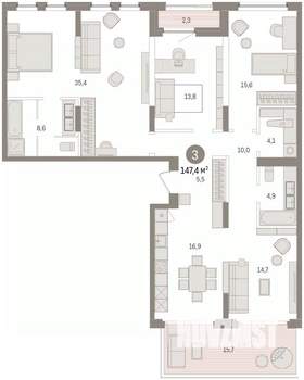 3-к квартира, вторичка, 147м2, 2/8 этаж