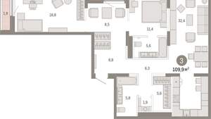 3-к квартира, вторичка, 110м2, 2/17 этаж
