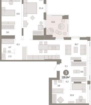 3-к квартира, вторичка, 130м2, 24/25 этаж