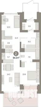 2-к квартира, вторичка, 94м2, 1/8 этаж