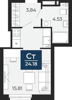Студия квартира, вторичка, 24м2, 3/24 этаж