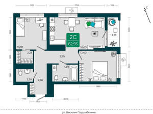2-к квартира, сданный дом, 63м2, 21/23 этаж