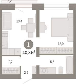 1-к квартира, вторичка, 41м2, 6/8 этаж