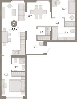 2-к квартира, вторичка, 83м2, 4/17 этаж