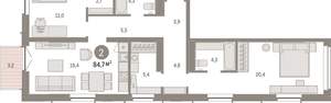 2-к квартира, вторичка, 85м2, 3/16 этаж