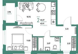2-к квартира, вторичка, 45м2, 20/25 этаж