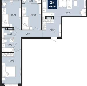 3-к квартира, вторичка, 88м2, 8/21 этаж