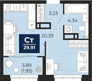 Студия квартира, вторичка, 28м2, 5/22 этаж