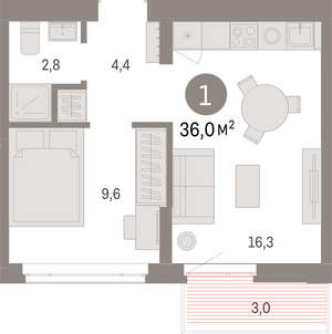 1-к квартира, вторичка, 36м2, 7/25 этаж