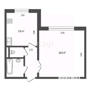 1-к квартира, вторичка, 34м2, 1/9 этаж