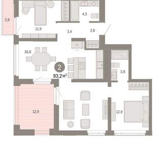 2-к квартира, вторичка, 93м2, 5/25 этаж