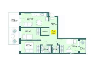 3-к квартира, вторичка, 86м2, 1/4 этаж