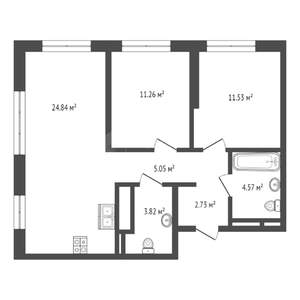 2-к квартира, вторичка, 64м2, 19/25 этаж