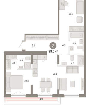 2-к квартира, вторичка, 90м2, 7/8 этаж
