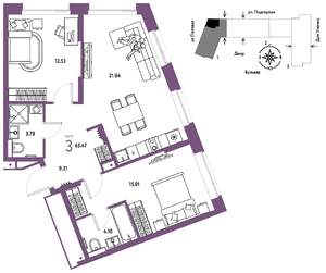 3-к квартира, строящийся дом, 65м2, 10/16 этаж