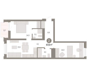 2-к квартира, вторичка, 68м2, 8/10 этаж