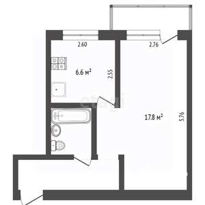 1-к квартира, вторичка, 32м2, 2/5 этаж