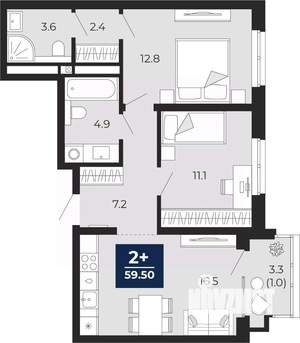 2-к квартира, вторичка, 60м2, 8/16 этаж