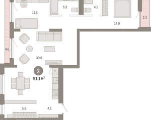 2-к квартира, вторичка, 91м2, 6/8 этаж