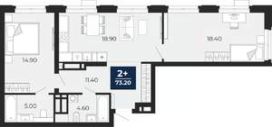 2-к квартира, вторичка, 73м2, 7/24 этаж