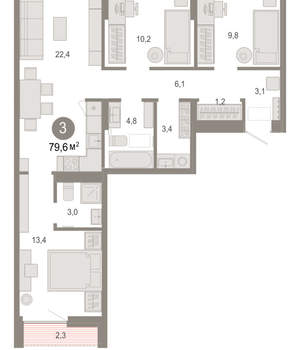 3-к квартира, вторичка, 80м2, 4/17 этаж