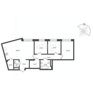 3-к квартира, вторичка, 90м2, 3/9 этаж