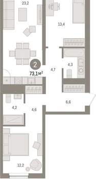 2-к квартира, вторичка, 73м2, 2/9 этаж