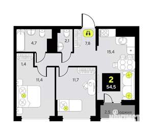 2-к квартира, вторичка, 55м2, 21/23 этаж