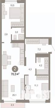 2-к квартира, вторичка, 70м2, 6/7 этаж